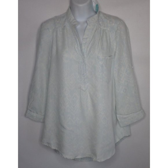 Market &‎ Spruce Womens Sahara henley blouse V Neck Roll Tab Sleeve Size XS NEW - Picture 1 of 5